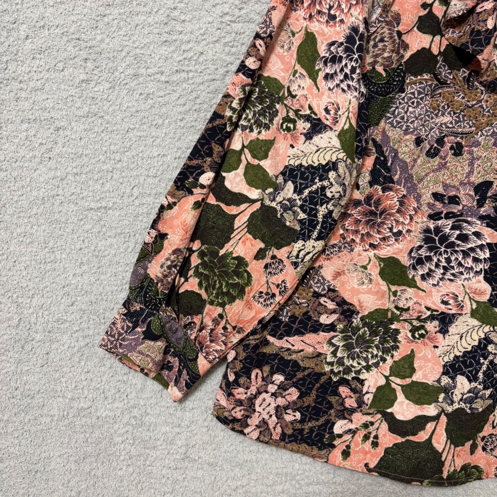 Work Casual Floral Button Front Blouse Cotton Blend 3X Side Slits Ruffle V-Neck‎ - Picture 4 of 10